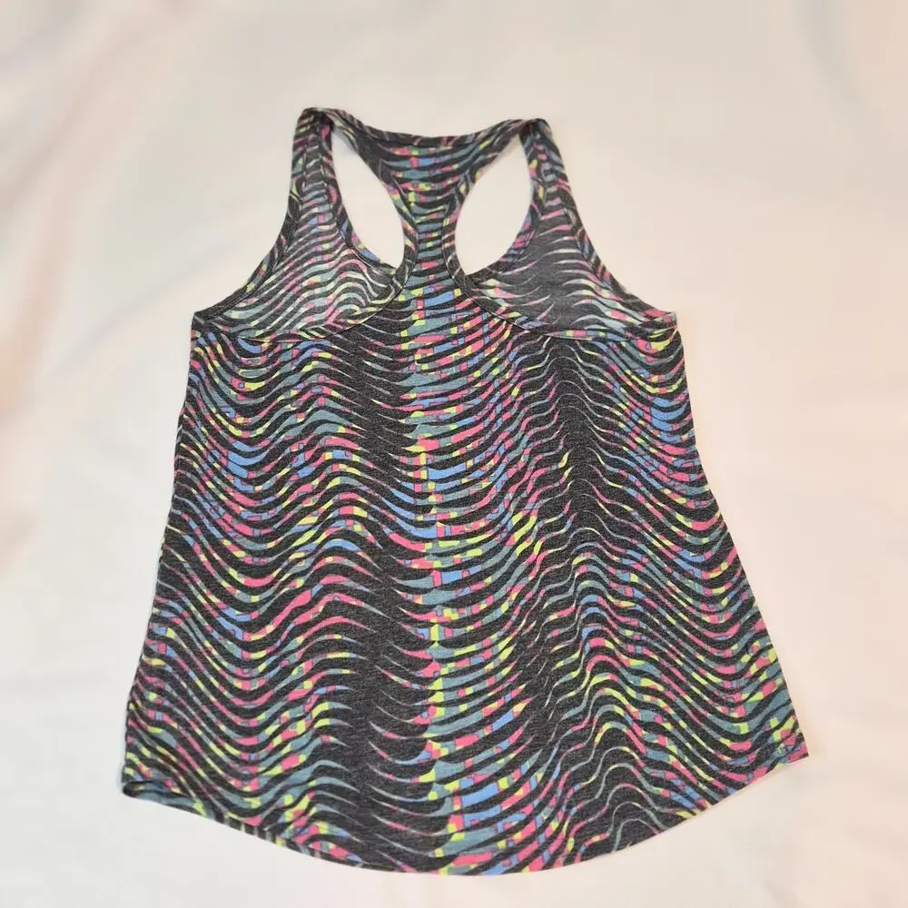 Nike Dri-Fit RUN Wave Print Racerback Tank Top Size XS Grey Pink Blue Yellow
